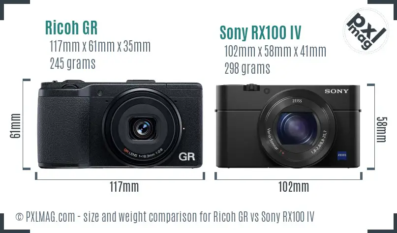 Ricoh GR vs Sony RX100 IV size comparison