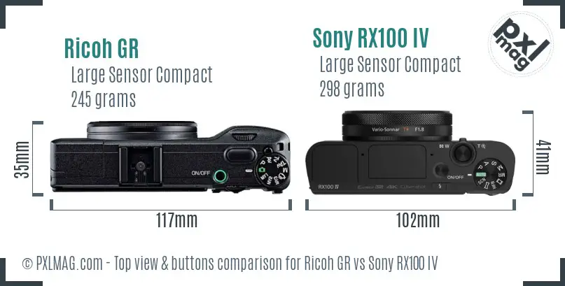 Ricoh GR vs Sony RX100 IV top view buttons comparison