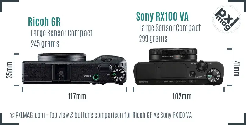 Ricoh GR vs Sony RX100 VA top view buttons comparison