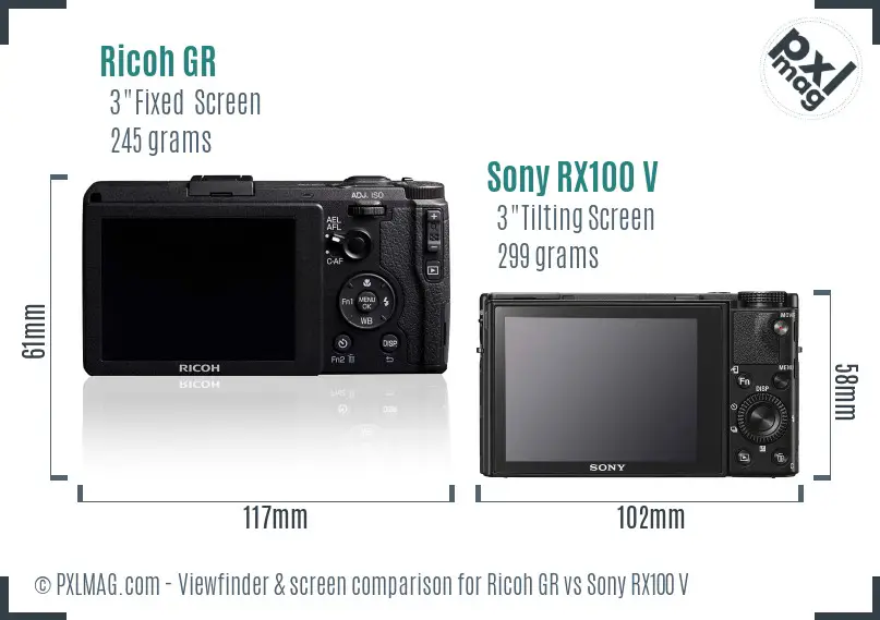 Ricoh GR vs Sony RX100 V Screen and Viewfinder comparison