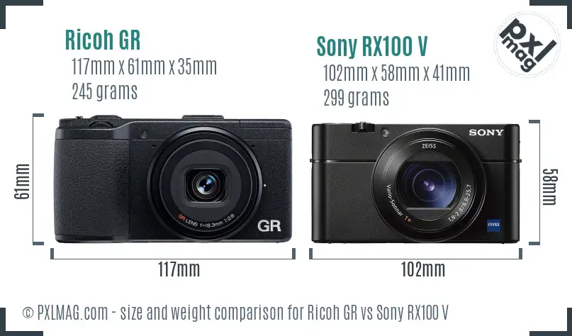 Ricoh GR vs Sony RX100 V size comparison