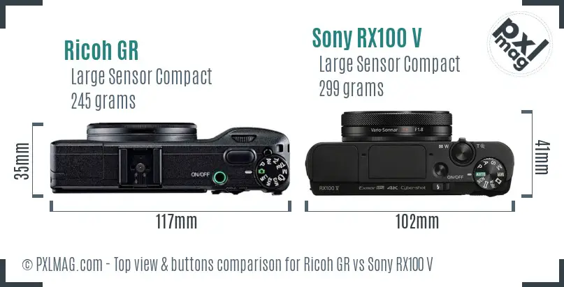 Ricoh GR vs Sony RX100 V top view buttons comparison