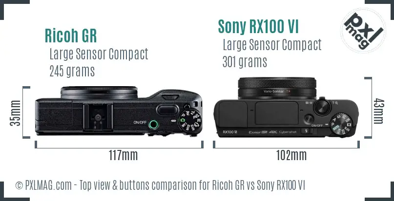 Ricoh GR vs Sony RX100 VI top view buttons comparison