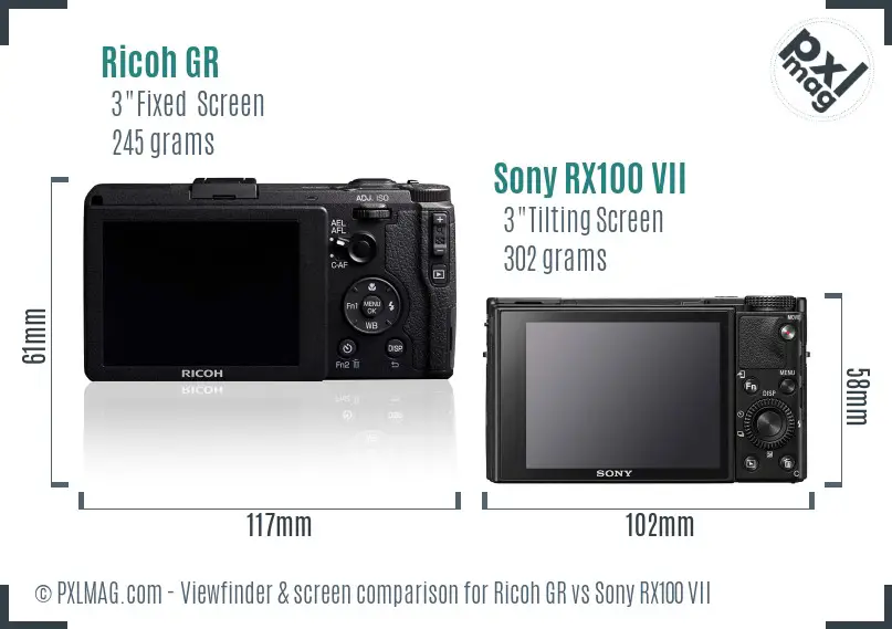 Ricoh GR vs Sony RX100 VII Screen and Viewfinder comparison