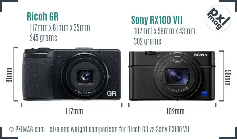 Ricoh GR vs Sony RX100 VII size comparison