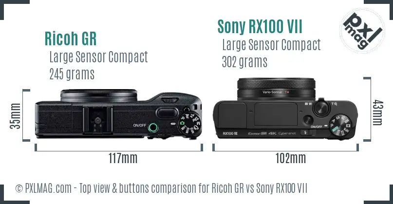 Ricoh GR vs Sony RX100 VII top view buttons comparison