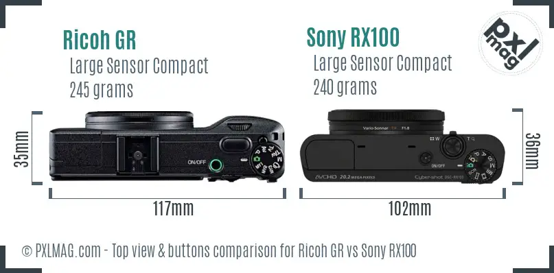 Ricoh GR vs Sony RX100 top view buttons comparison