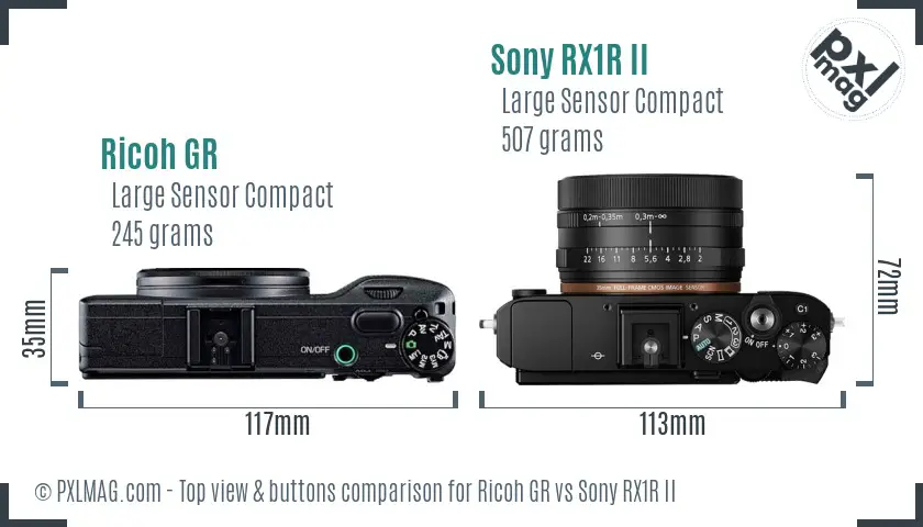 Ricoh GR vs Sony RX1R II top view buttons comparison
