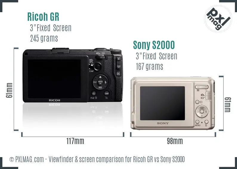 Ricoh GR vs Sony S2000 Screen and Viewfinder comparison
