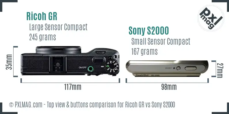 Ricoh GR vs Sony S2000 top view buttons comparison