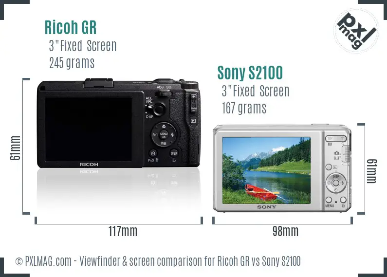 Ricoh GR vs Sony S2100 Screen and Viewfinder comparison