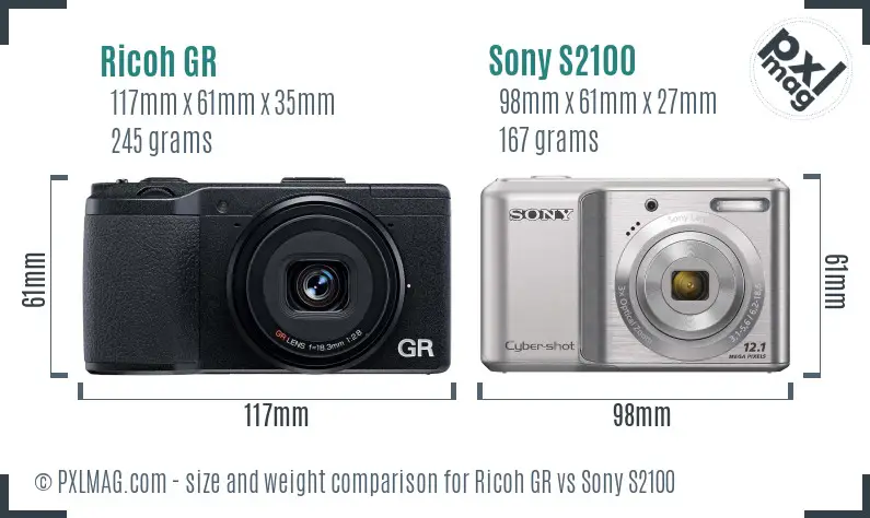 Ricoh GR vs Sony S2100 size comparison