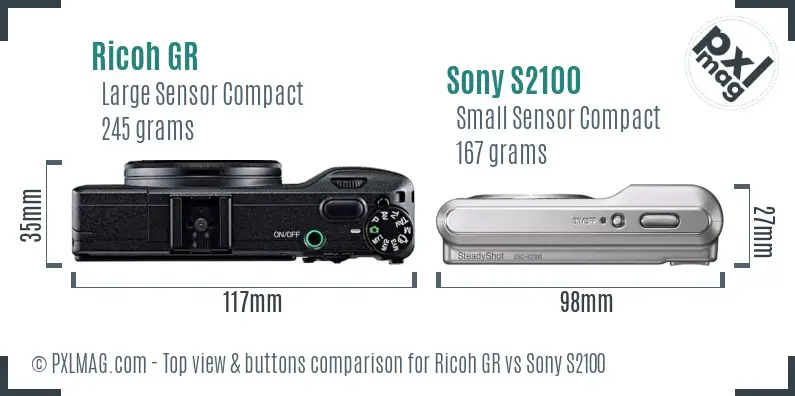 Ricoh GR vs Sony S2100 top view buttons comparison
