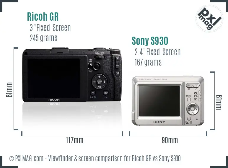 Ricoh GR vs Sony S930 Screen and Viewfinder comparison