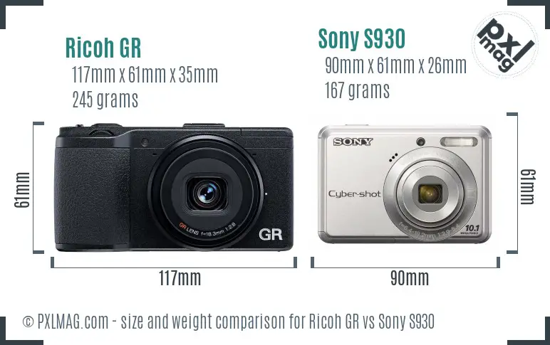 Ricoh GR vs Sony S930 size comparison