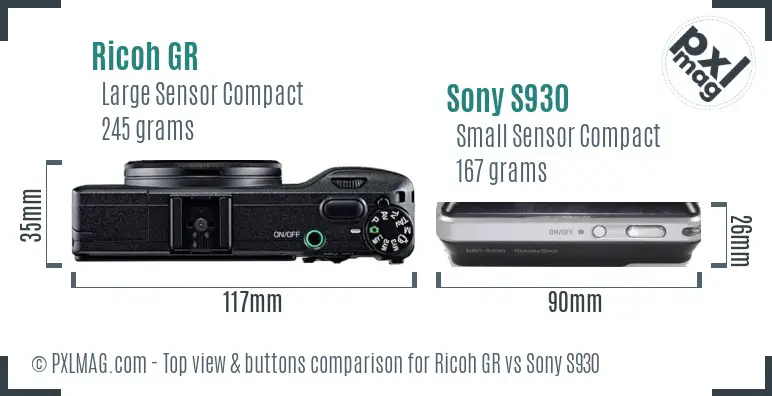 Ricoh GR vs Sony S930 top view buttons comparison