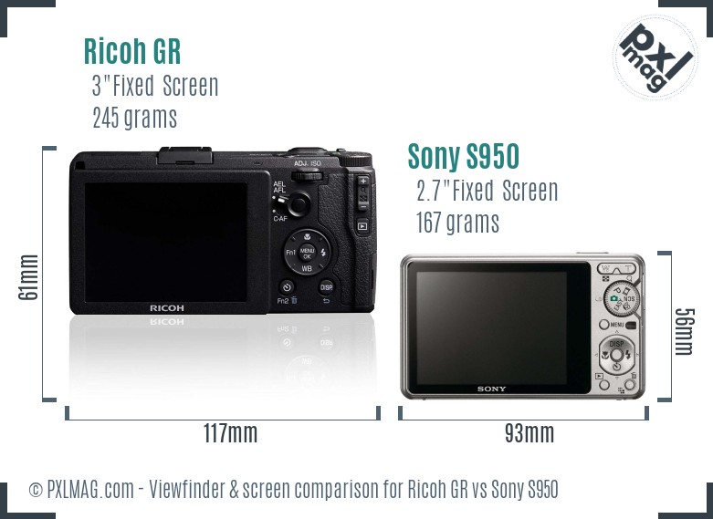 Ricoh GR vs Sony S950 Screen and Viewfinder comparison