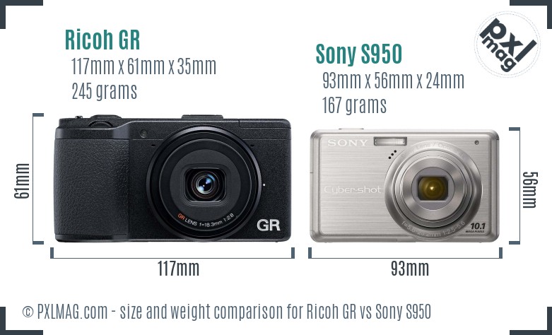 Ricoh GR vs Sony S950 size comparison