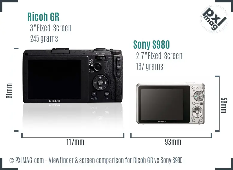 Ricoh GR vs Sony S980 Screen and Viewfinder comparison