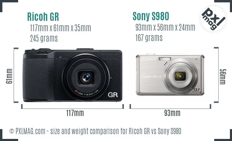 Ricoh GR vs Sony S980 size comparison