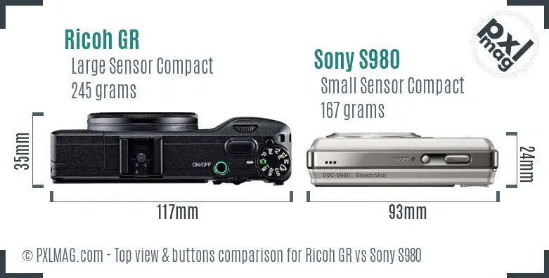 Ricoh GR vs Sony S980 top view buttons comparison
