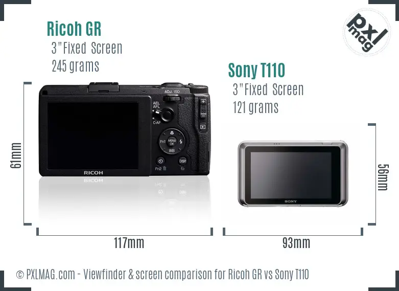 Ricoh GR vs Sony T110 Screen and Viewfinder comparison