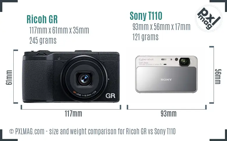 Ricoh GR vs Sony T110 size comparison