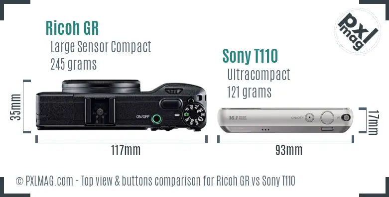 Ricoh GR vs Sony T110 top view buttons comparison
