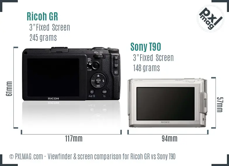 Ricoh GR vs Sony T90 Screen and Viewfinder comparison