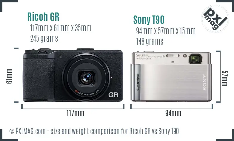 Ricoh GR vs Sony T90 size comparison