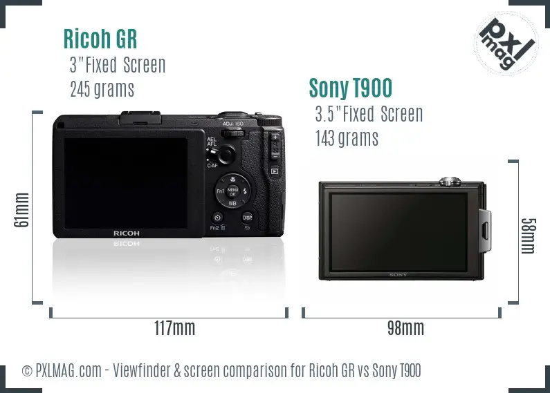 Ricoh GR vs Sony T900 Screen and Viewfinder comparison