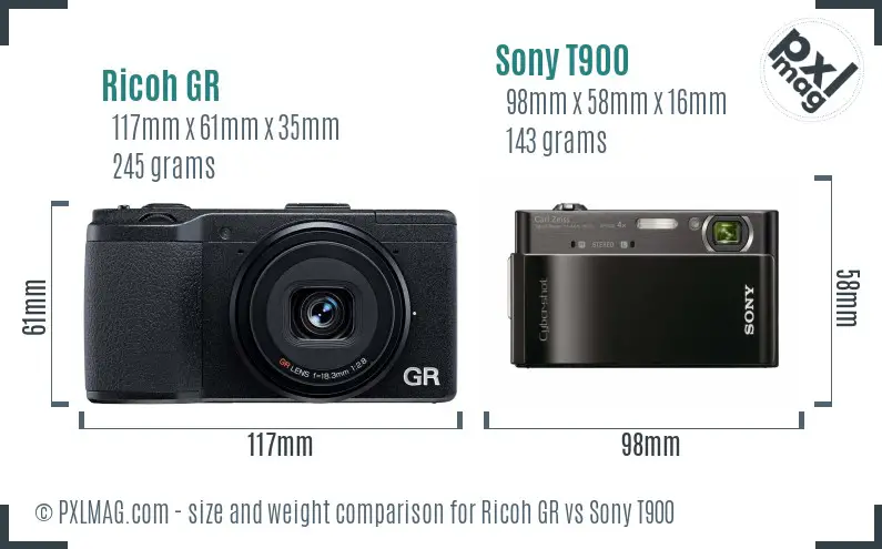 Ricoh GR vs Sony T900 size comparison