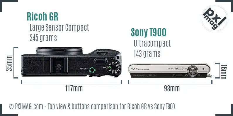 Ricoh GR vs Sony T900 top view buttons comparison