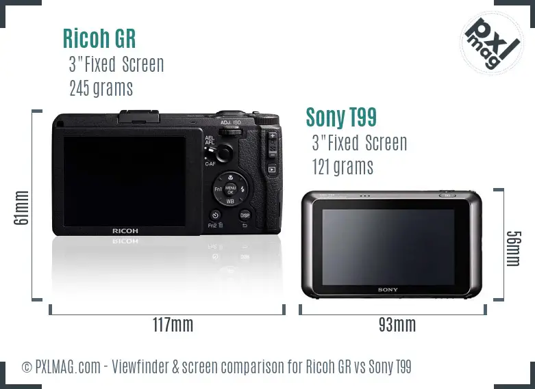 Ricoh GR vs Sony T99 Screen and Viewfinder comparison