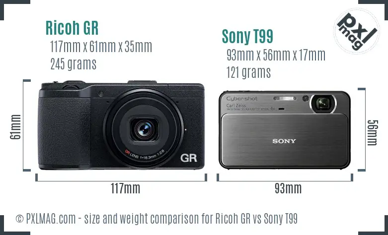 Ricoh GR vs Sony T99 size comparison