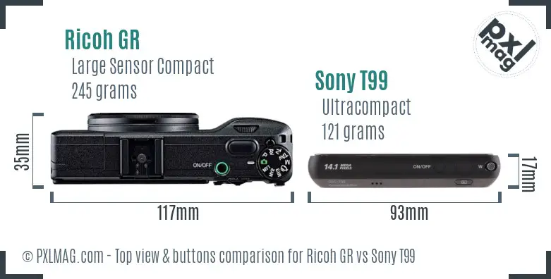 Ricoh GR vs Sony T99 top view buttons comparison