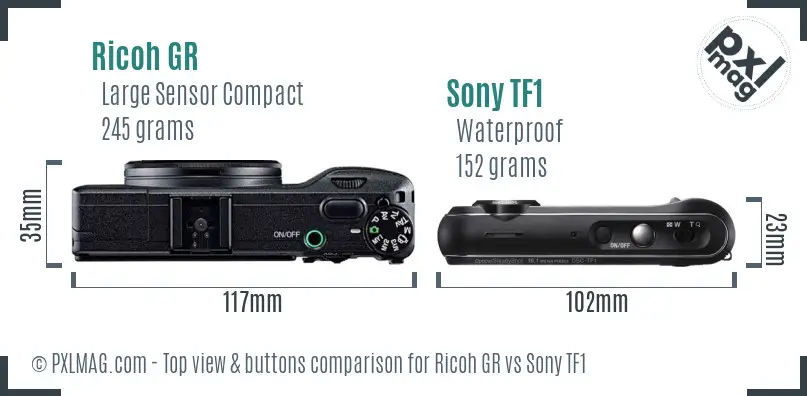 Ricoh GR vs Sony TF1 top view buttons comparison