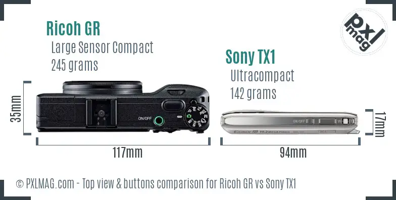 Ricoh GR vs Sony TX1 top view buttons comparison