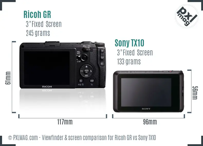 Ricoh GR vs Sony TX10 Screen and Viewfinder comparison
