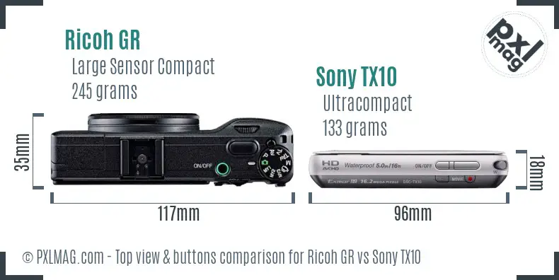 Ricoh GR vs Sony TX10 top view buttons comparison