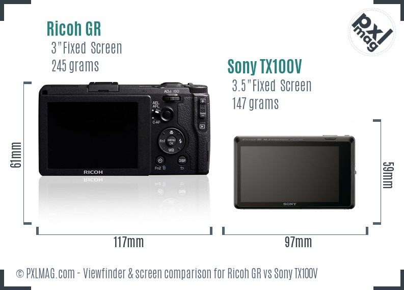 Ricoh GR vs Sony TX100V Screen and Viewfinder comparison