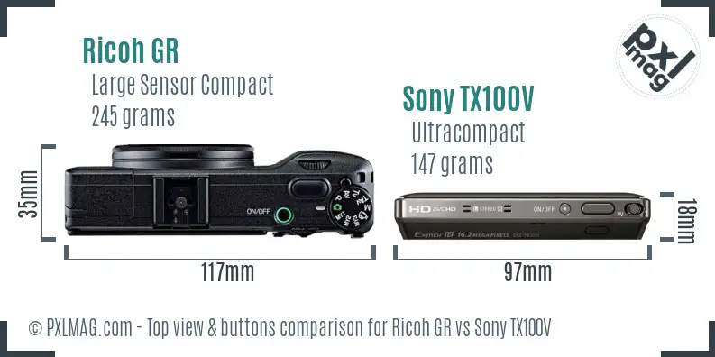 Ricoh GR vs Sony TX100V top view buttons comparison