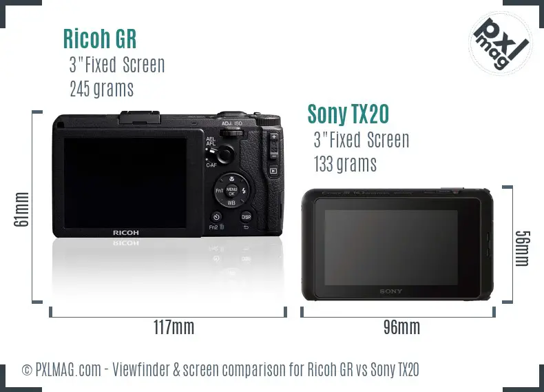 Ricoh GR vs Sony TX20 Screen and Viewfinder comparison
