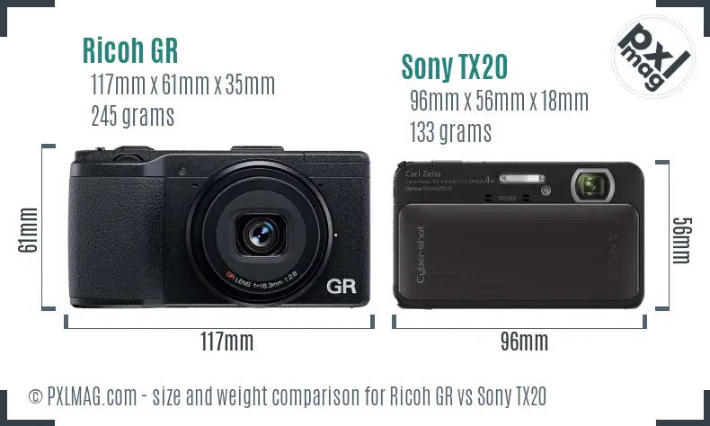 Ricoh GR vs Sony TX20 size comparison