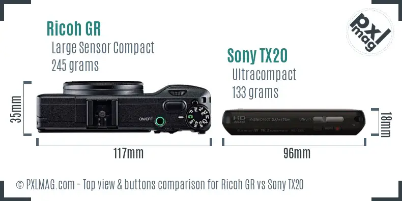 Ricoh GR vs Sony TX20 top view buttons comparison