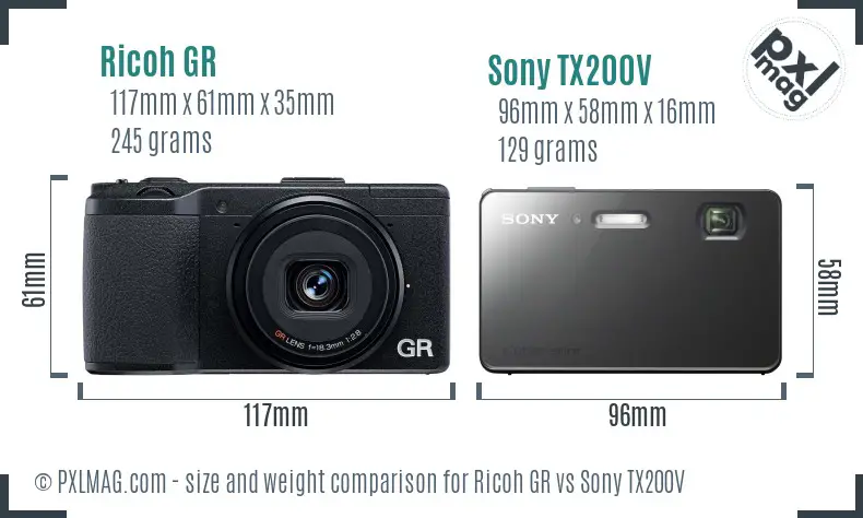 Ricoh GR vs Sony TX200V size comparison