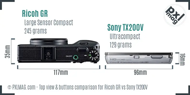 Ricoh GR vs Sony TX200V top view buttons comparison