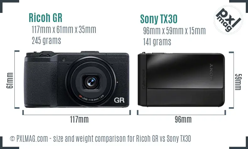 Ricoh GR vs Sony TX30 size comparison