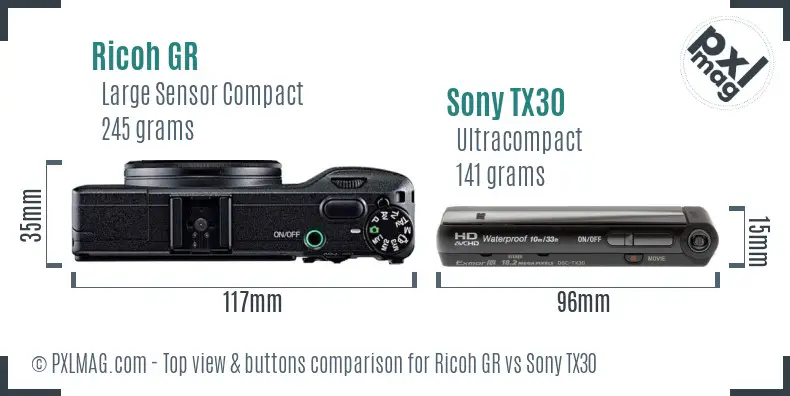 Ricoh GR vs Sony TX30 top view buttons comparison