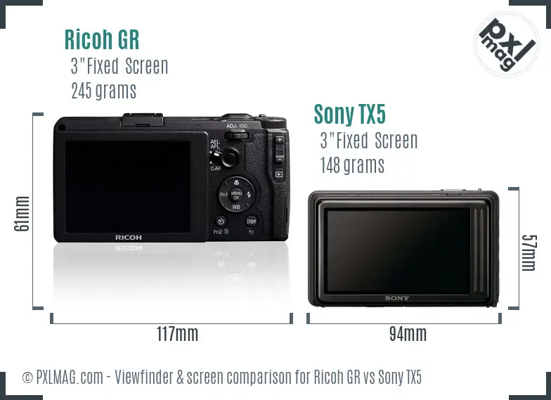 Ricoh GR vs Sony TX5 Screen and Viewfinder comparison